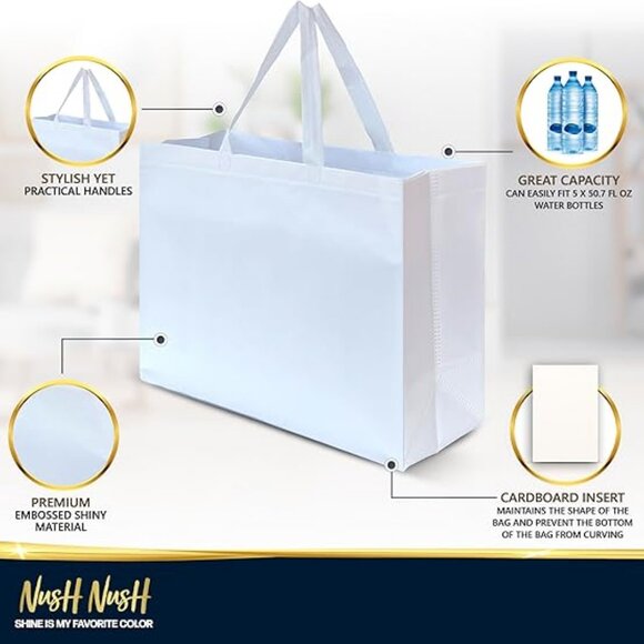 White Gift Bags Extra Large Size –Set of 12 Reusable White Gift Bags With Handle - Picture 2 of 4